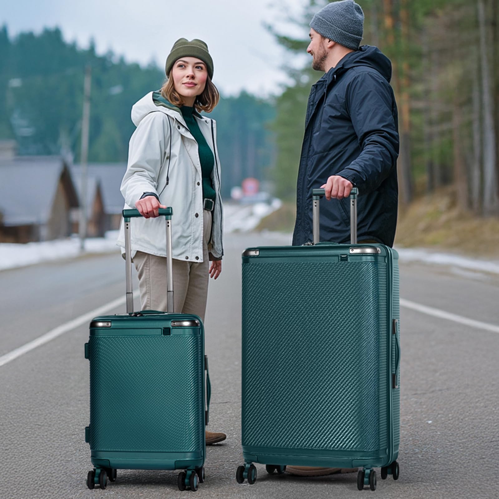 Ensemble de 3 valises rigides avec Serrure TSA, poignée télescopique, pour Femmes et Hommes, Vert