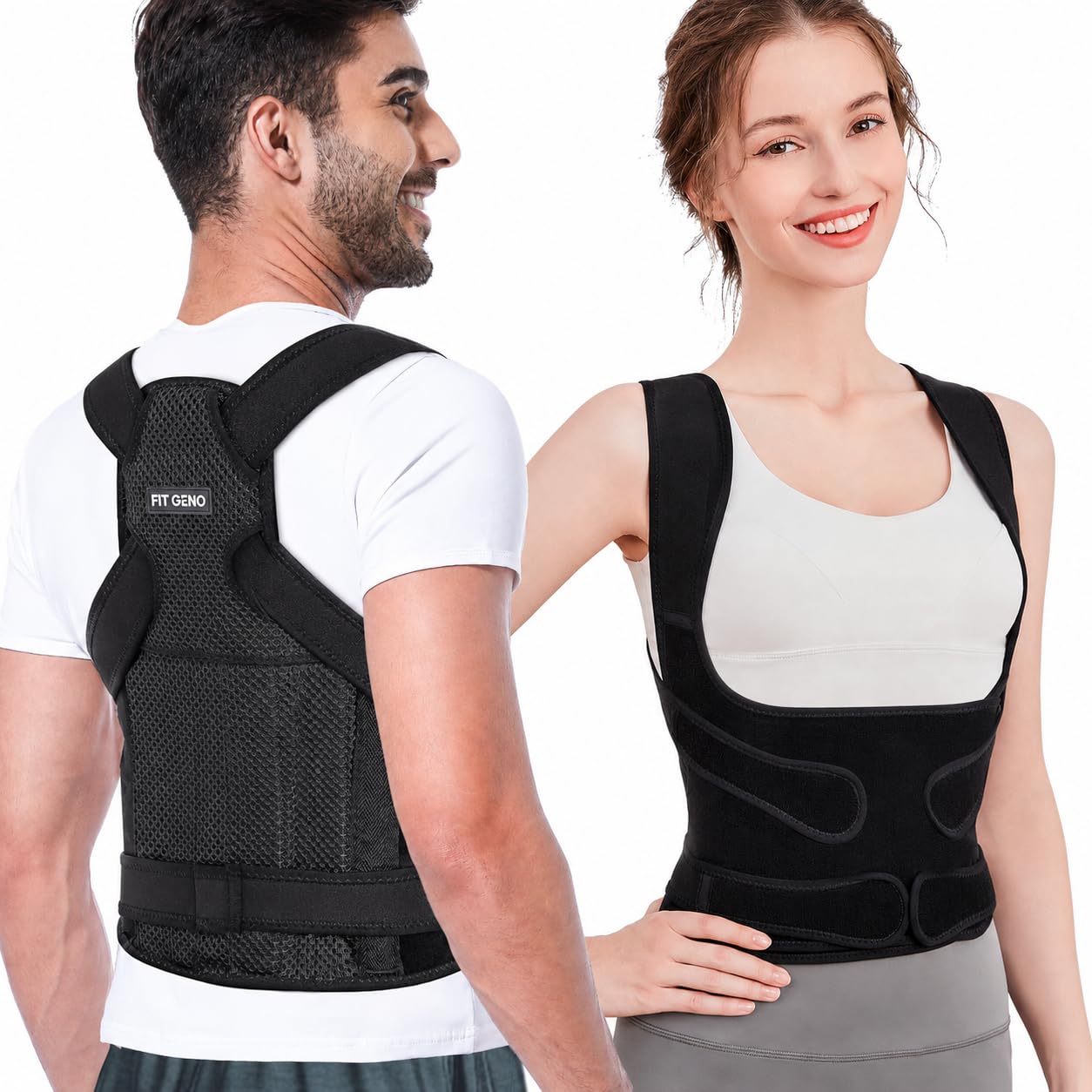 Photo 1 of Fit Geno Back Brace Posture Corrector for Women and Men, Shoulder Straightener, Adjustable Full Back Support, Upper and Lower Back Pain Relief - Scoliosis, Hunchback, Thoracic, Spine Corrector (L)