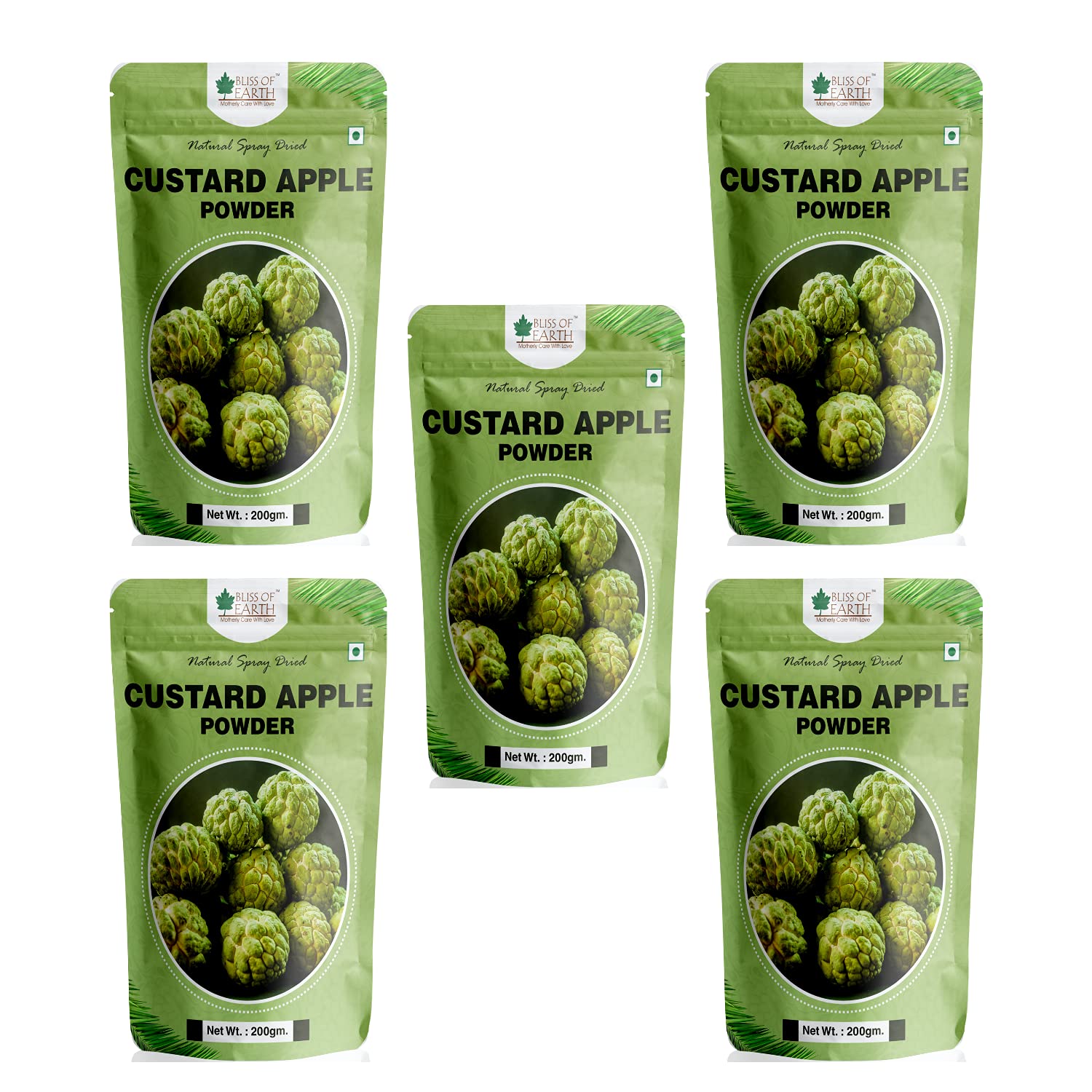 Bliss of Earth 5x200 Custard Apple Powder natural Spray Dried good for Apple Pie | Custard Kheer | Smoothie | Cake (Pack of 5)