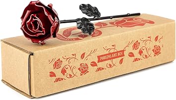 Forging Art Bcn Hand Forged Eternal Wrought Iron Rose - Gift for Mothers Day, Valentines Day, 6th Year Wedding Anniversary Red/Black Without Base