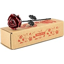 Forging Art Bcn Hand Forged Eternal Wrought Iron Rose - Gift for Mothers Day, Valentines Day, 6th Year Wedding Anniversary Red/Black Without Base