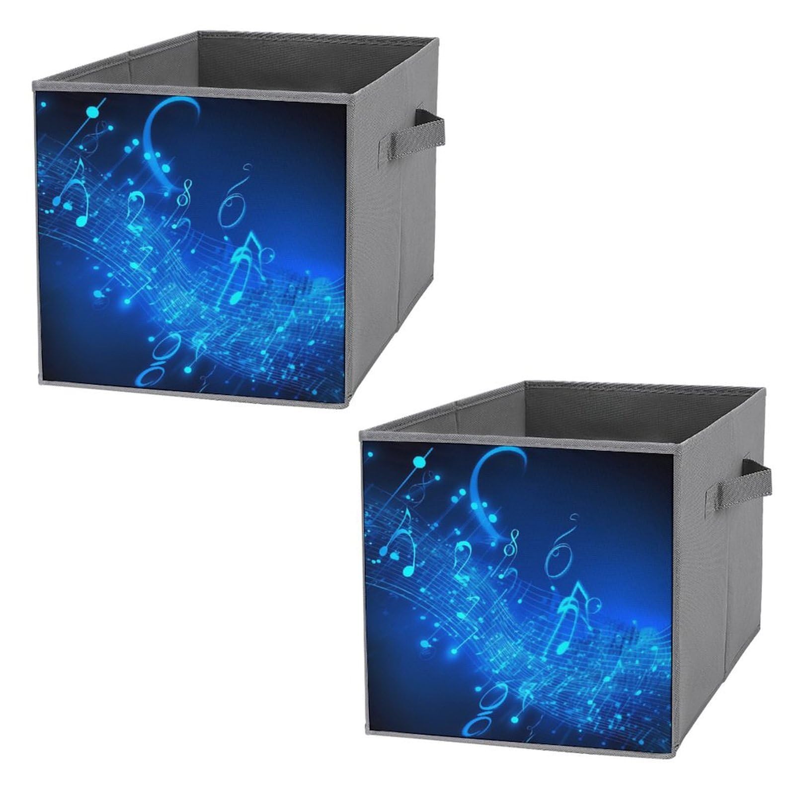 Boîtes de rangement pliables bleues à poignées et motif musical