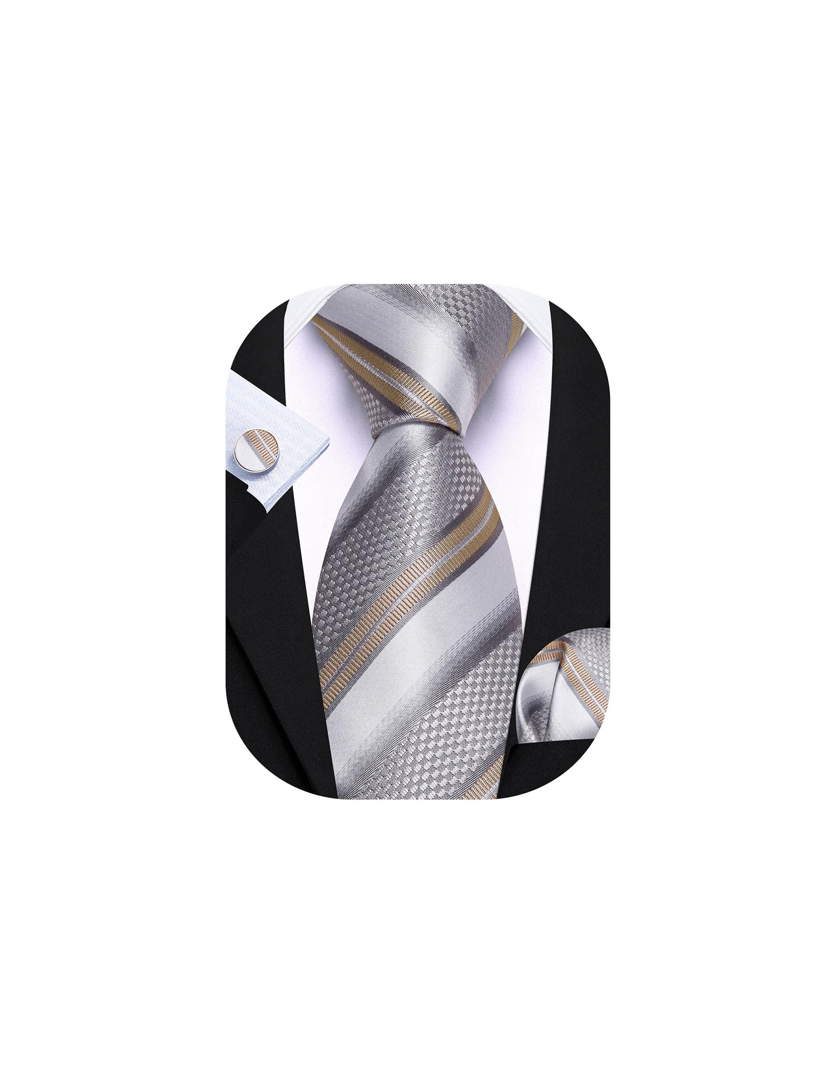 Barry.Wang Mens Tie Set Plaid Check Stripe Neckties Pocket Square Cufflinks | Woven Classic,Formal/Casual Men's Necktie,Luxury,Business,Wedding,Party,Prom,Graduation