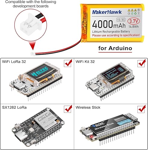 Miniatura 4 de MakerHawk Batería LiPo de 3.7V 4000mAh recargable 1S 3C Batería de polímero de litio con placa de protección cinta de goma aislada, enchufe micro