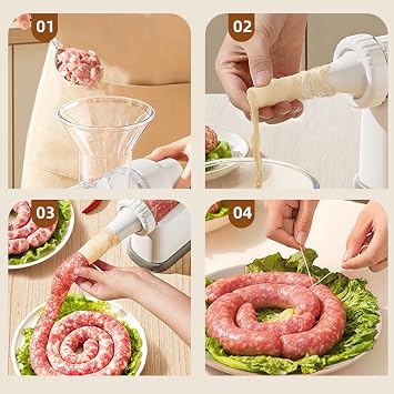 Manual Sausage Stuffer Machine with 3 Nozzles, Homemade Sausage Maker, Detachable Sausages Maker & Filler, Professional Sausage Filler Stuffer, Meat Filler for Home Camping Outdoor Grill BBQ