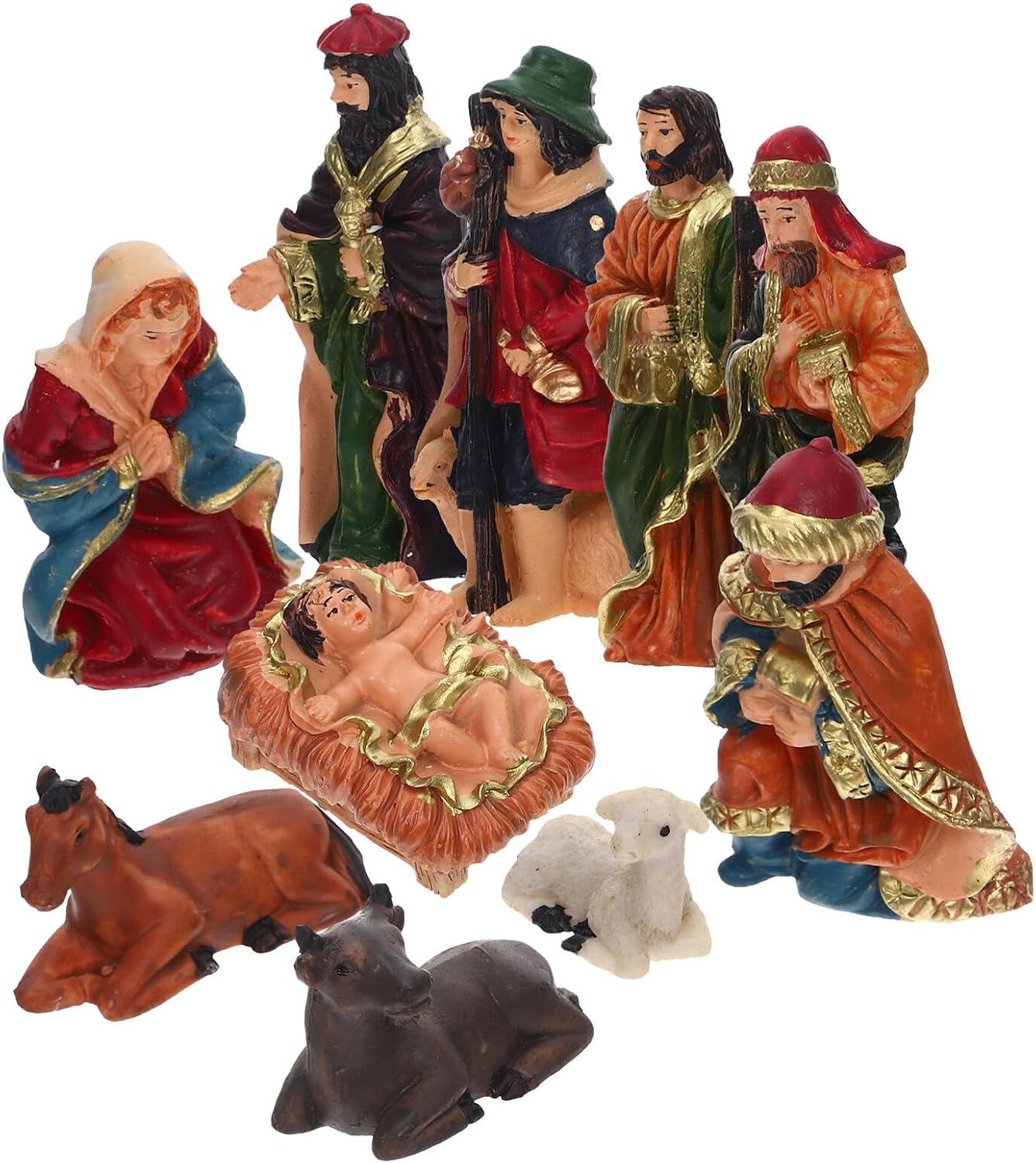 Ciieeo Nativity Set 10pcs Resin Christmas Figurines Jesus Birth Scene Tabletop Nativity Ornaments Holiday Home Decoration