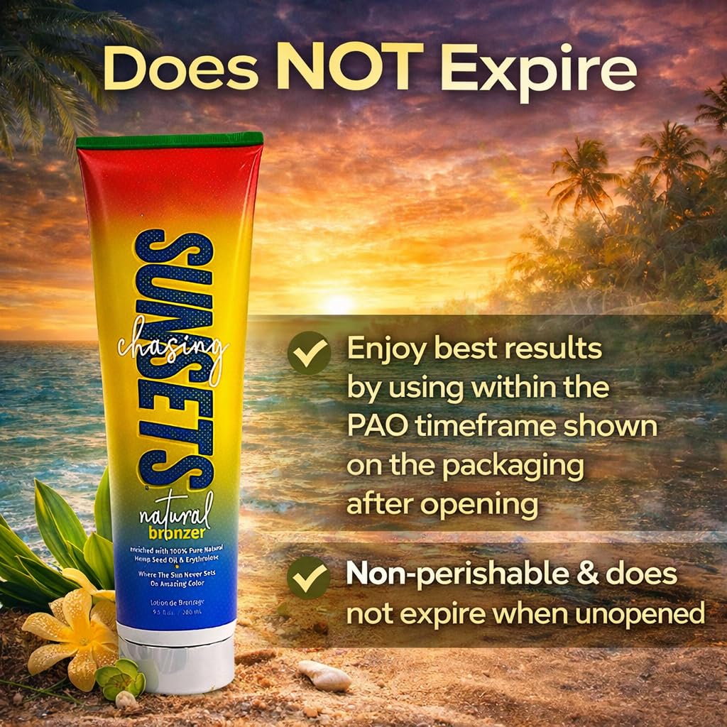 Chasing Sunsets Tanning Bed Lotion, Natural Bronzer with Erythrulose – UV Indoor & Outdoor Tan Accelerator, Instant & Gradual Color, Hydrating Skin Care, 9.5 fl oz
