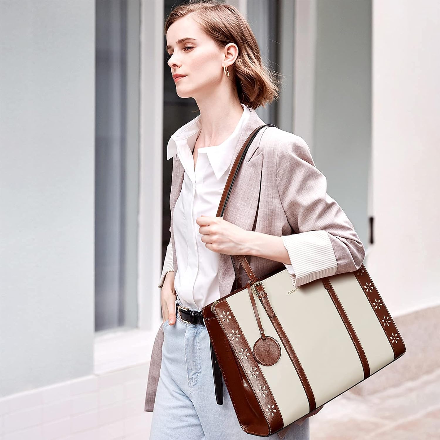 BOSTANTEN Briefcase for Women Leather Laptop Tote Bag Office Vintage Shoulder Handbag 15.6 Inch and Wallets for women, Genuine Leather RFID Blocking Cards Holder Large Capacity Purses Phone Clutch wit