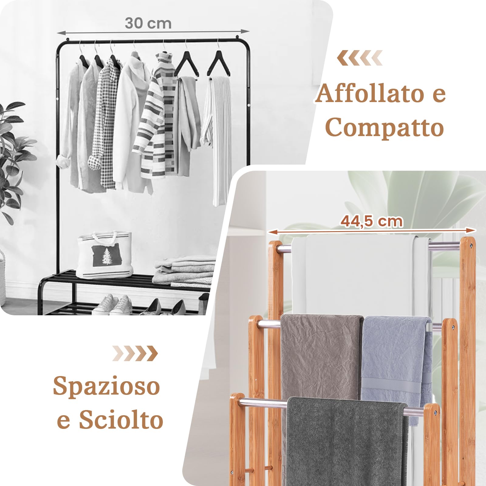 COSTWAY Portasciugamani in Bambù da Terra | Mobile Bagno con 3 Aste per Asciugamano in Acciaio Inox, 46x24x84cm