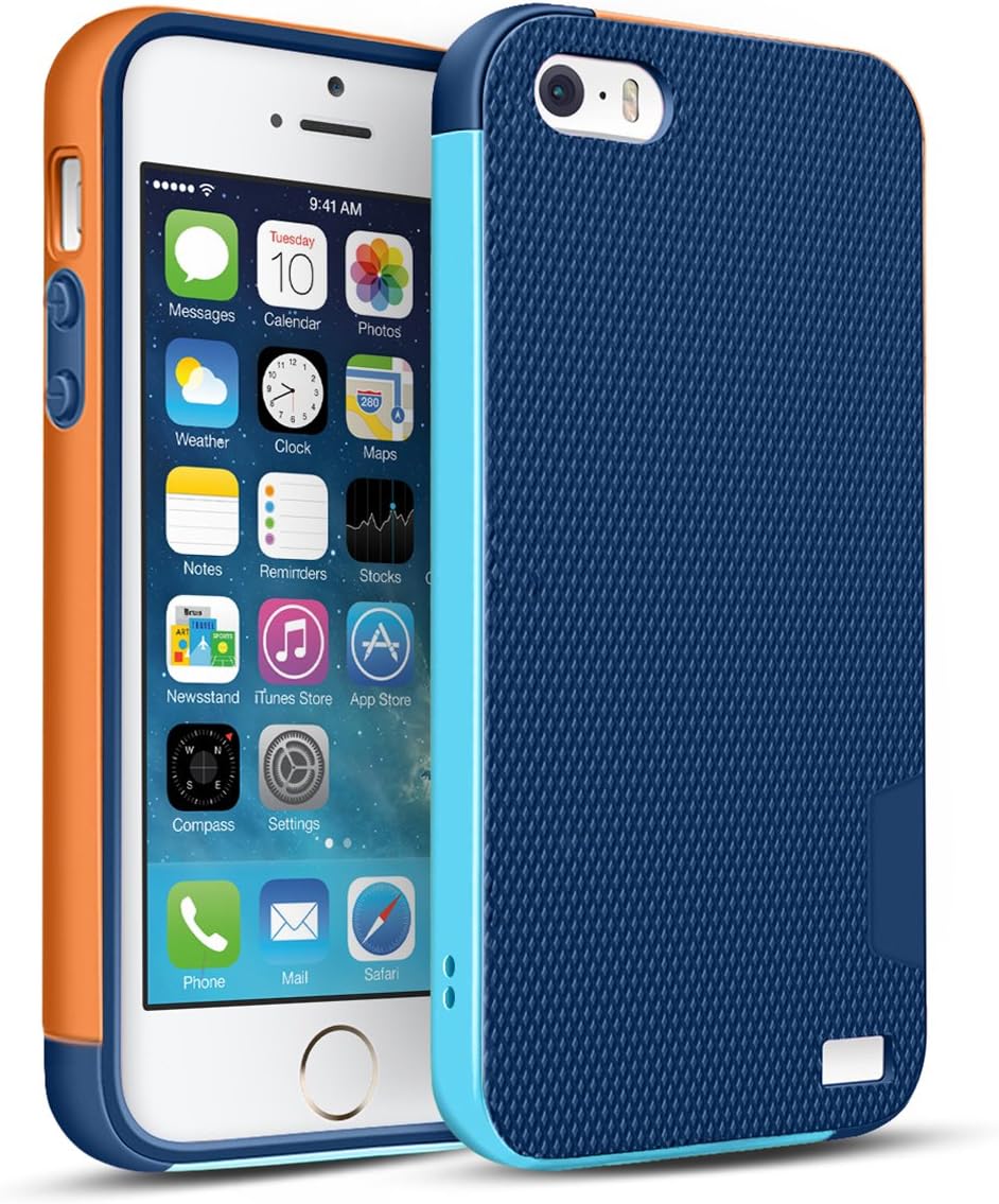 TILL(TM Compatible 3 Color Ultra Slim Hybrid Case Best Impact Shockproof Raised Lip Sturdy Defender Cover Soft TPU Silicone Plastic Bumper Case Cover Shell for iPhone 5 / SE / 5S 4.7INCH [Blue]