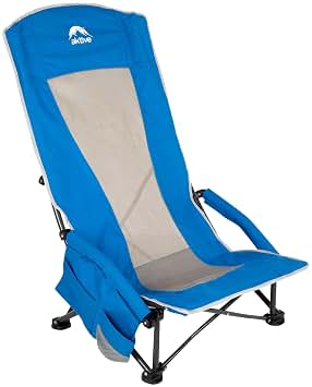 AKTIVE 63065 Silla Plegable, 56x46x94 cm, Azul, Asiento bajo, Respaldo Alto, Bolsillo, Posavasos, Topes antivuelco, Soporta 110 kg, Estructura Acero, Tejido poliéster, Asa Hombro, Sillas Plegables