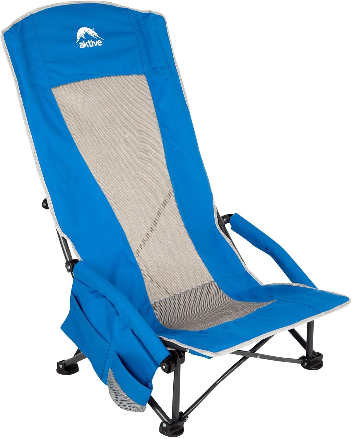 AKTIVE 63065 Folding Chair, 55 x 45 x 95 cm, Blue, Low Seat, High Backrest, Bag, Drink Holder, Tilt Protection, Maximum Load 110 kg, Steel Frame, Polyester Fabric, Shoulder Strap, Folding Chairs