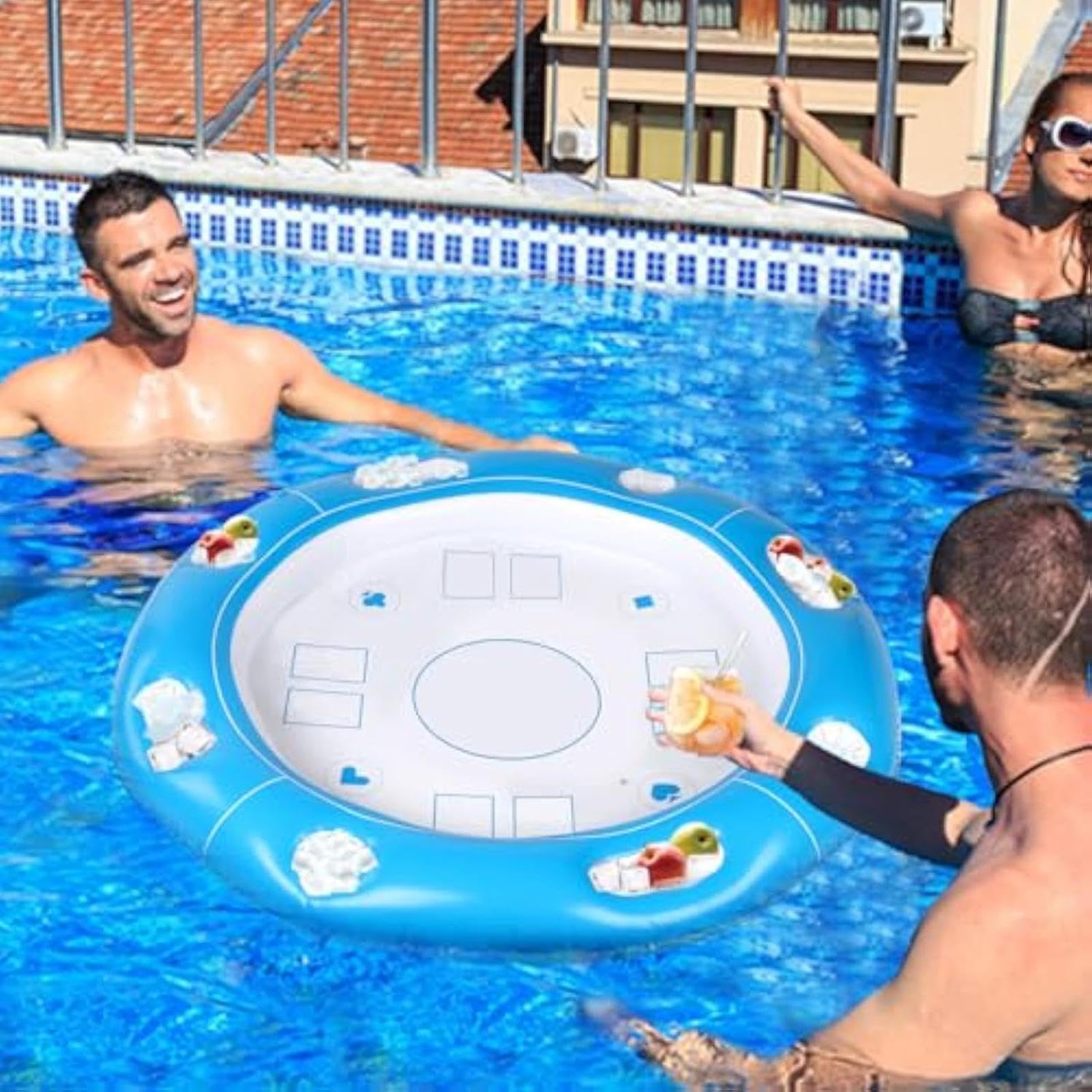 Table flottante pour piscine – Porte-gobelet, cartes incluses, divertissement – Table flottante de jeux de cartes pour piscine, femme, , adultes, hommes, parc aquatique, hôtel de plage