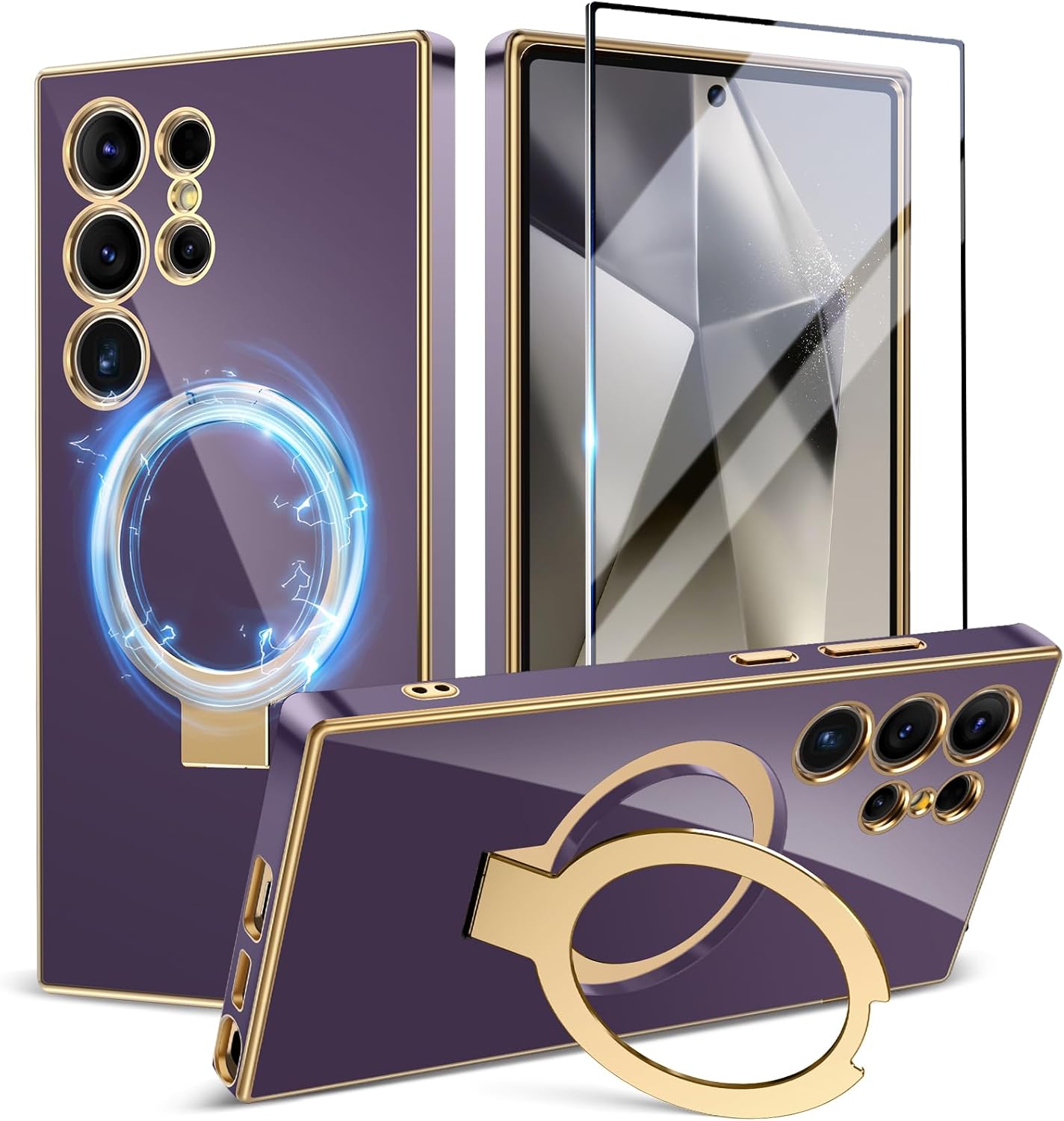 CAPRARO for Samsung Galaxy S24 Ultra Case with Magnetic Ring Stand,[Compatible with MagSafe][Military Drop Protection] Shockproof Protective Slim Phone Case for S24 Ultra, Deep Purple