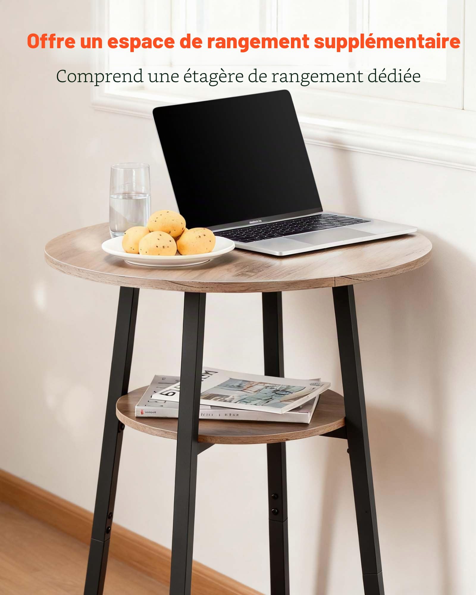 VEVOR Ensemble Table de Bar avec Tabourets 3PCs, Table Haute de 60 cm avec Deux Chaises aux Angles Arrondis, pour Salle à Manger Bureau Coin Repas Bistro, Mange-Debout Ronde, Gris Clair et Noir