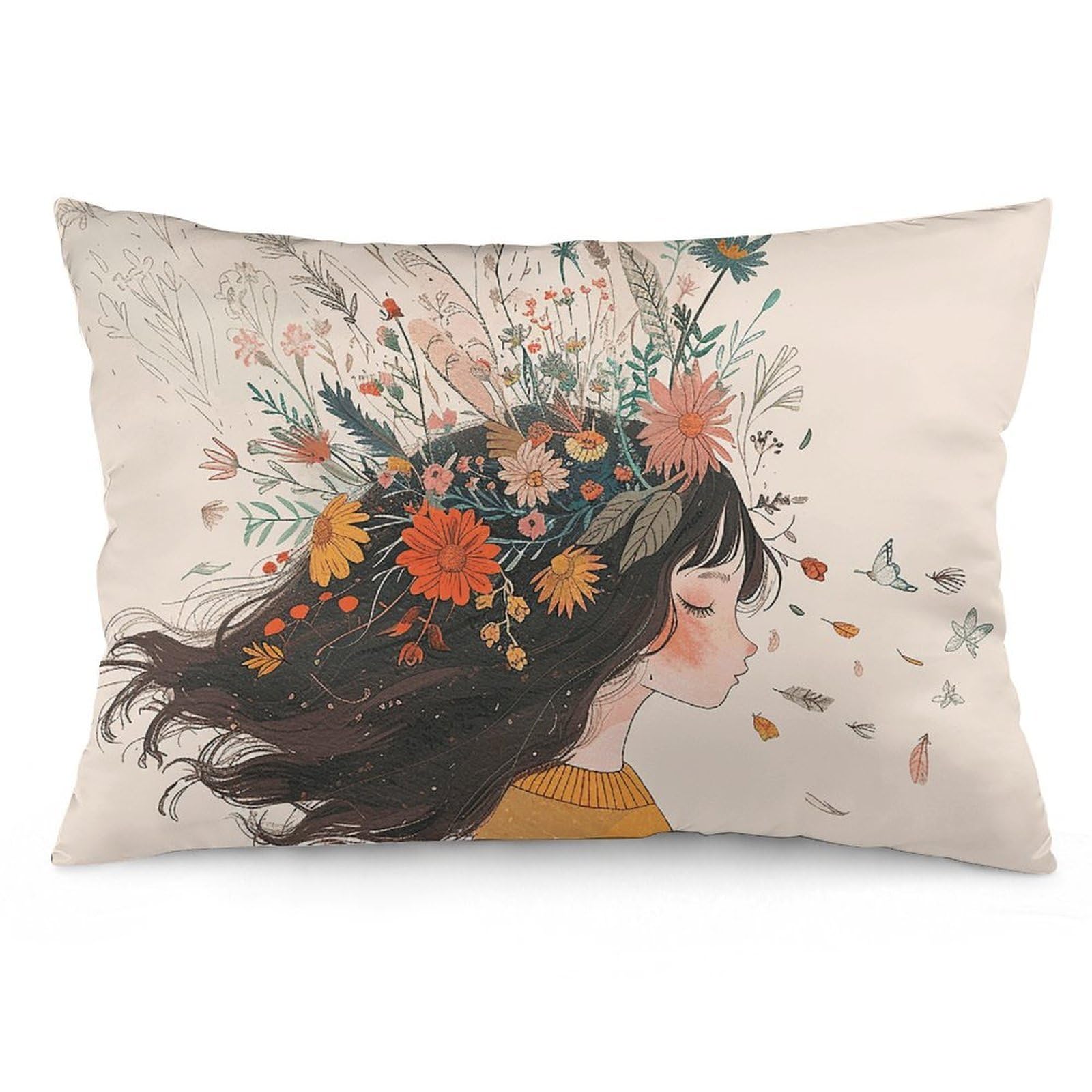 2 Pack Pillow Cases for Hair and Skin, Soft Breathable Pillow Case Covers with Hidden Zipper, Flowers on Hair Pillowcase 16 "x24 Pillow Covers for Sleeping Gift