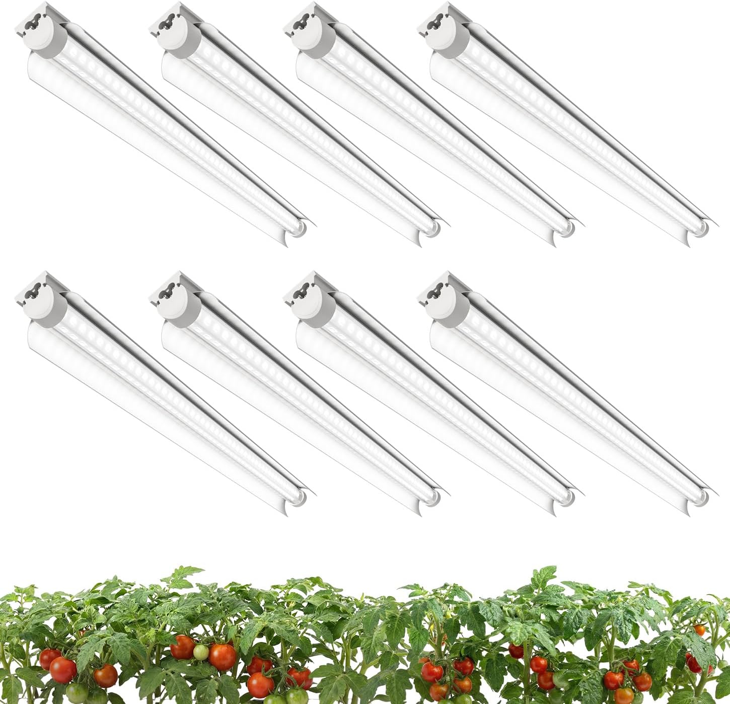 8 Pack LED Grow Light 2FT, 5000K Full Spectrum, 192W(8 x 24W), Linkable Growing Lamp Fixture, T8 Grow Lights for Indoor Plants, Seed Starting, Vegetables