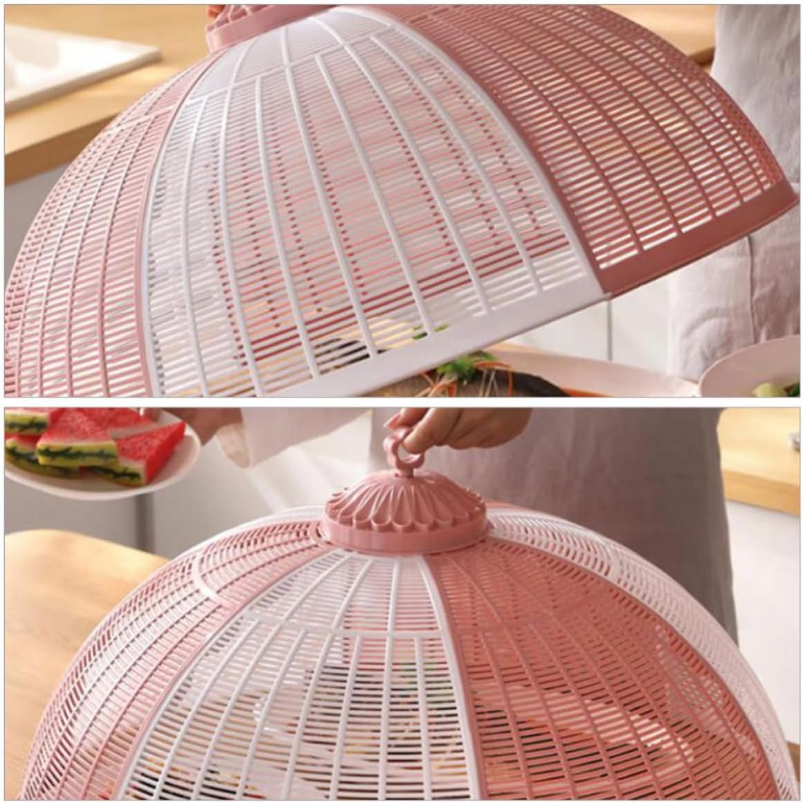 Folding Plastic Food Cover Strong Flexibility Disassemble Feature Ring-shaped Kitchen Food Umbrella for Home and Outdoor Use Nordic Minimalism Style