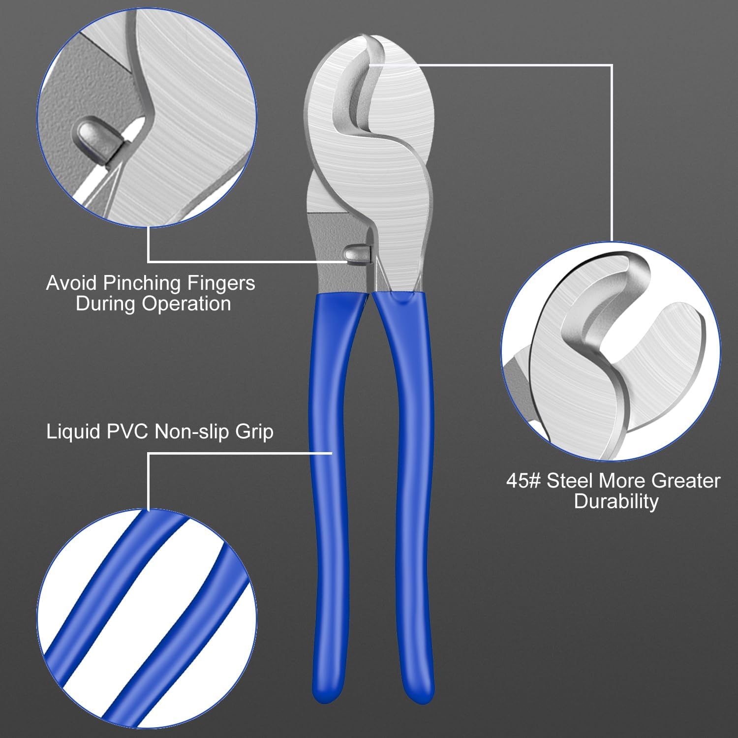 Heavy Duty Cable Cutter, Multifunctional Industrial IHigh Leverage Curve Jaw Wire Cutters With Soft Anti-Slip Handle For Cutting Communications Cable Copper Aluminum Bolts