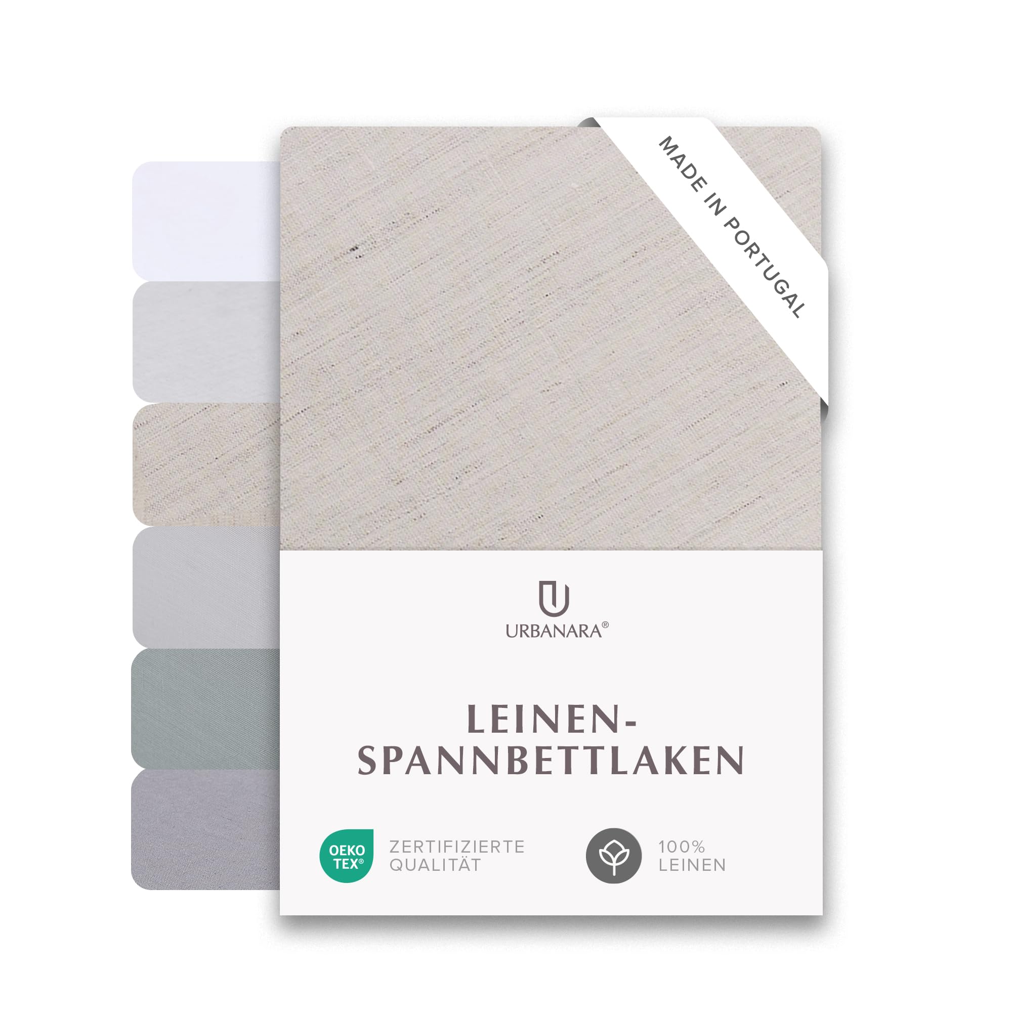 URBANARA Spannbettlaken Toulon 90x200 cm bis 25 cm Steghöhe I 100% europäisches Leinen Made in Portugal Oeko Tex Zertifiziert I Atmungsaktiv & Temperaturregulierend mit Gummizug I Natur-Melange