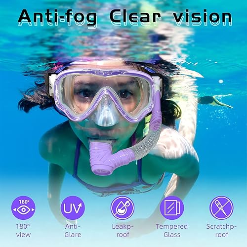 Miniatura 4 de Juego de esnórquel para niños, máscara de esnórquel con parte superior seca, equipo de esnórquel para niños, niñas, jóvenes, sin fugas, cómoda