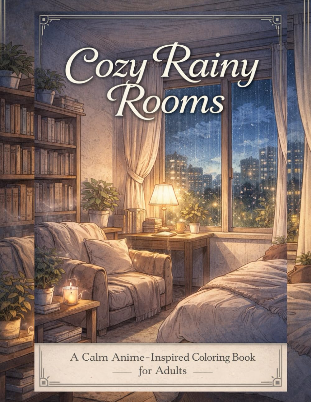 Cozy Rainy Rooms: A Calm Anime-Inspired Coloring Book for Adults