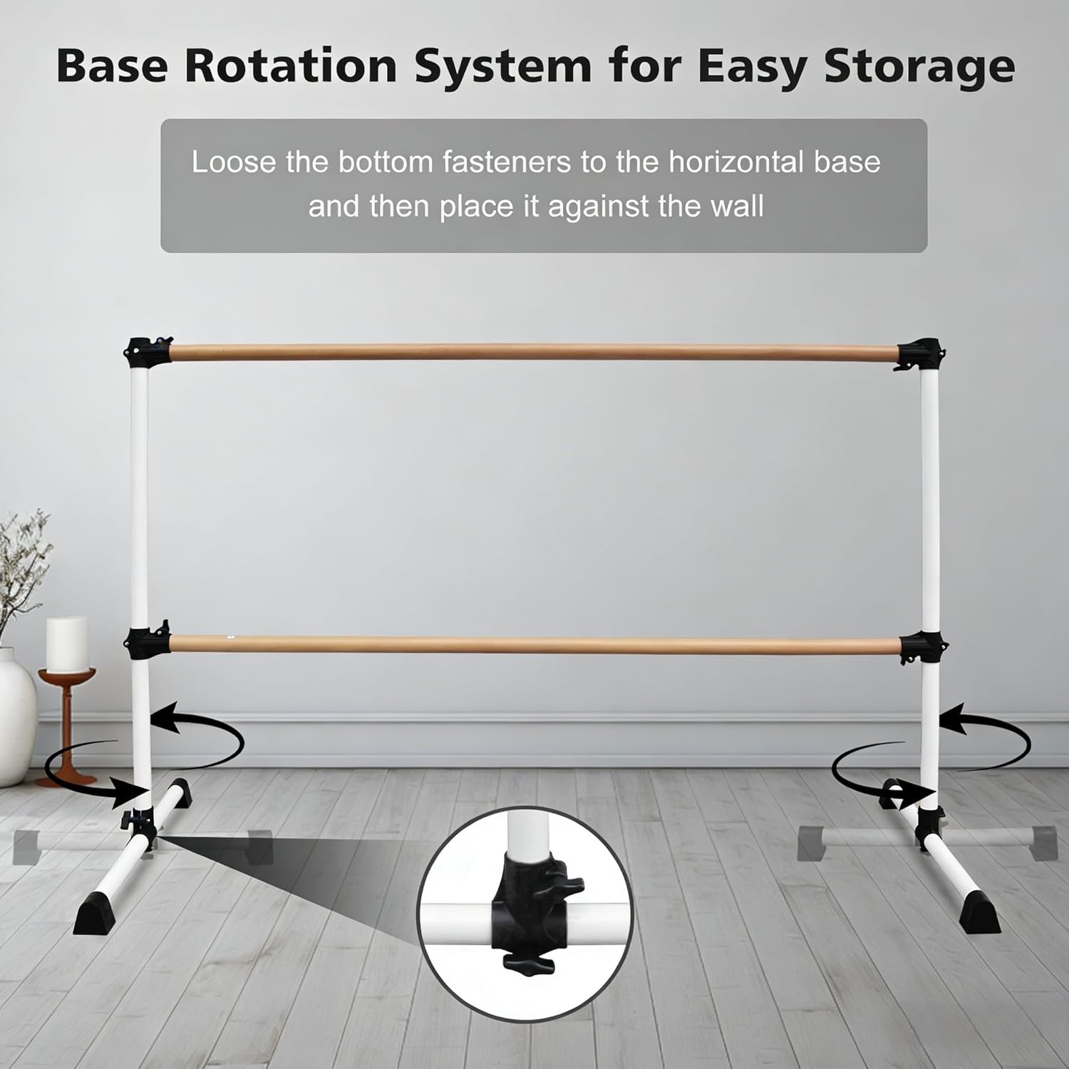 6FT White Solid Wood Ballet Barre - Adjustable Height 6.7-46 Inches for Athletic Training, Fitness, and Dance Practice