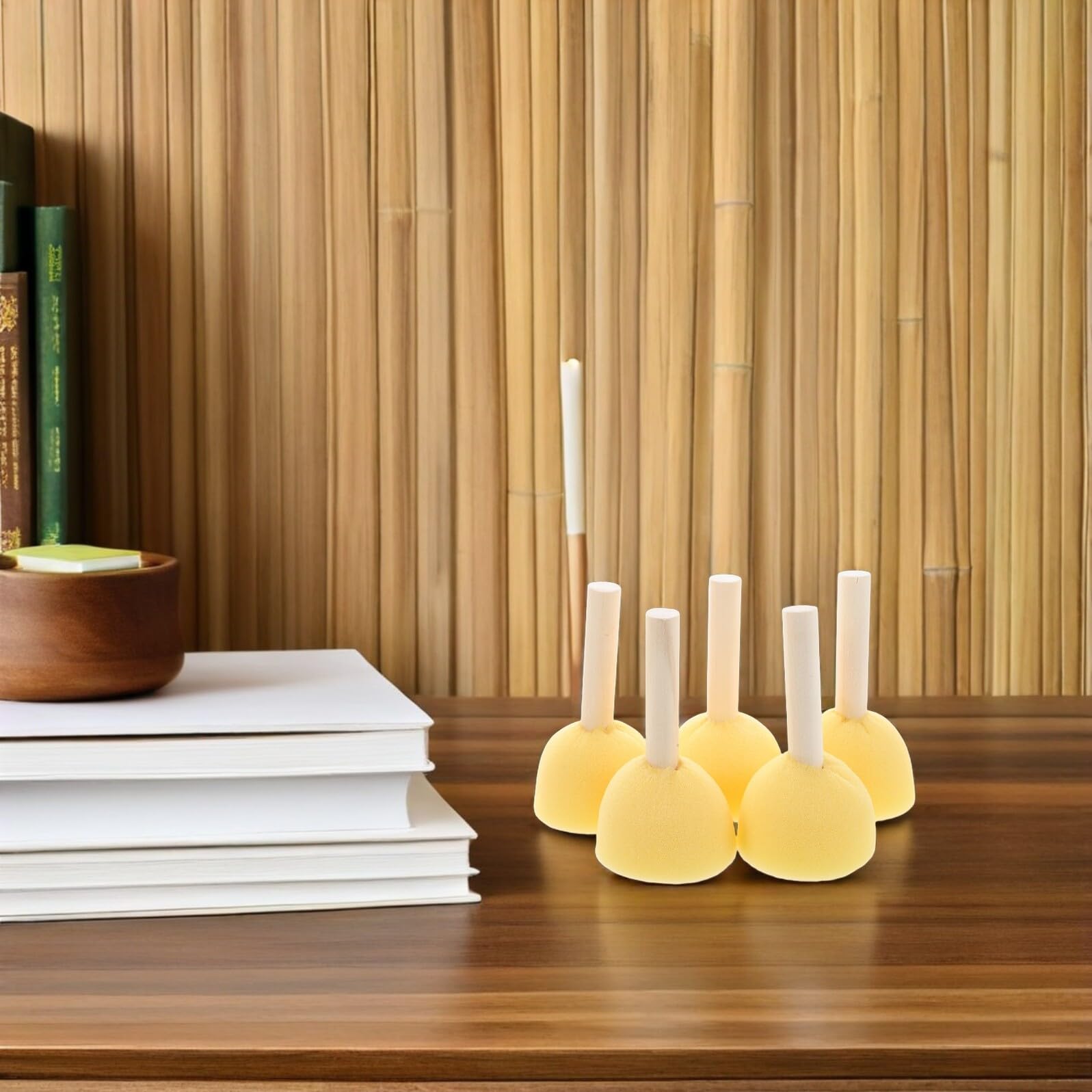 Hemobllo Pinceles de Esponja Redondos para Manualidades 5 CM Juego de 40 Unidades con Mango de Madera Esponjas Reutilizables para Pintura Acrílica y Témpera Aplicadores de Barniz para