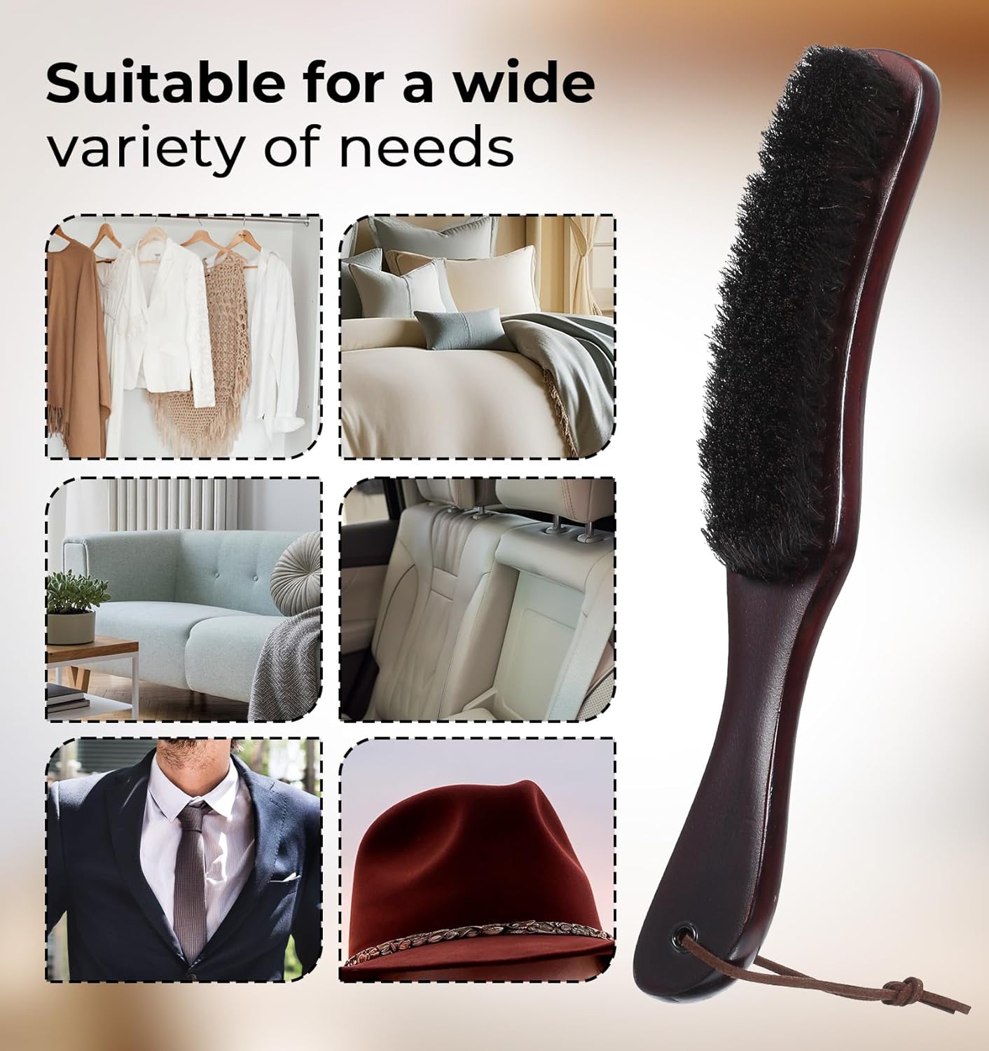 1Pcs Clothes Brush, Coat Brush with Boar Bristles for Lint & Pet Hair on Cashmere Wool Suits Hats Coats, Easy Clean Wood Handle, Gentle on Fabric - Image 5