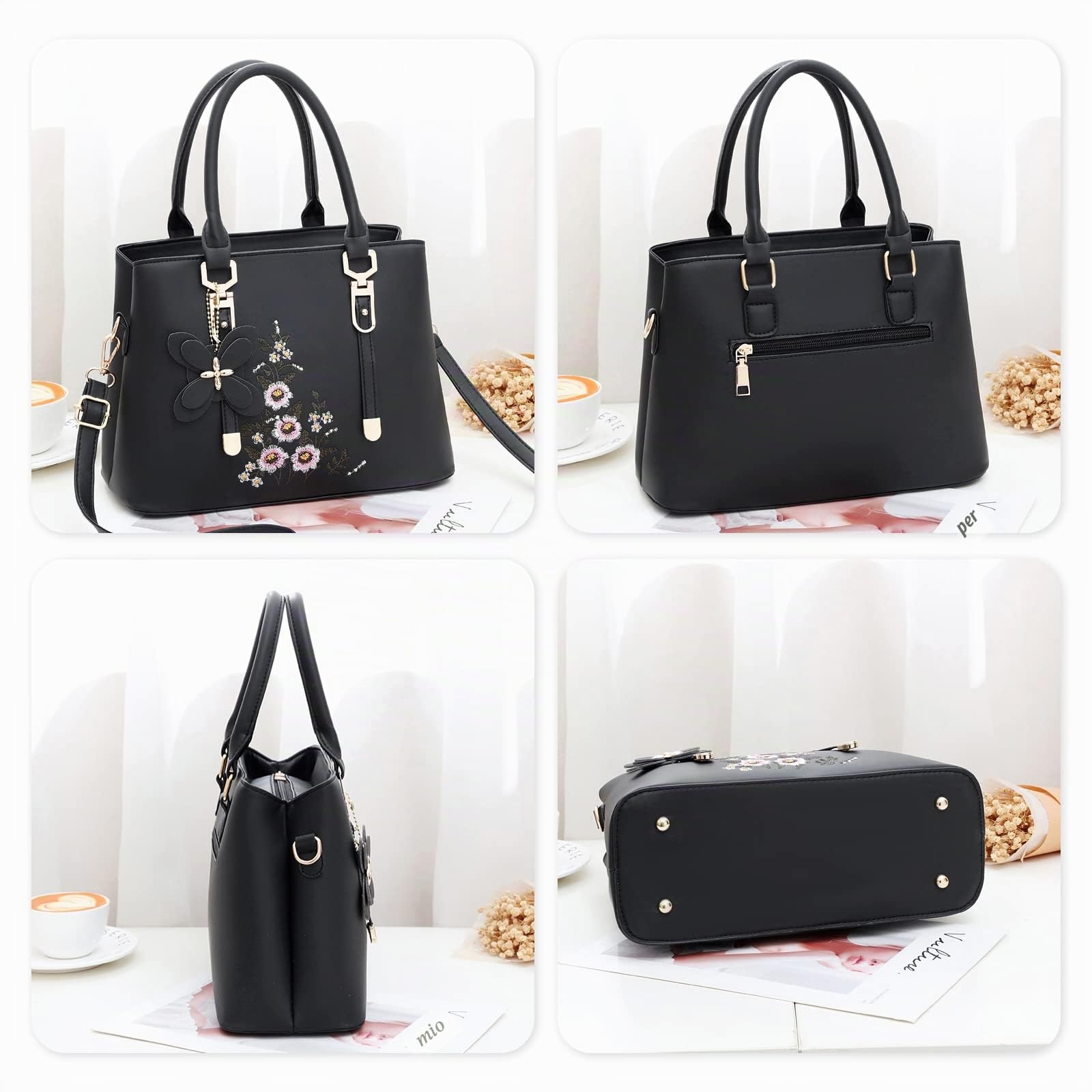 FANDARE Borse a Mano Ricamata Borse a Spalla da donna Impermeabile Borse a Tracolla PU Pelle Borse Tote Borse Messenger per Shopping Viaggio Lavoro Incontri Verde