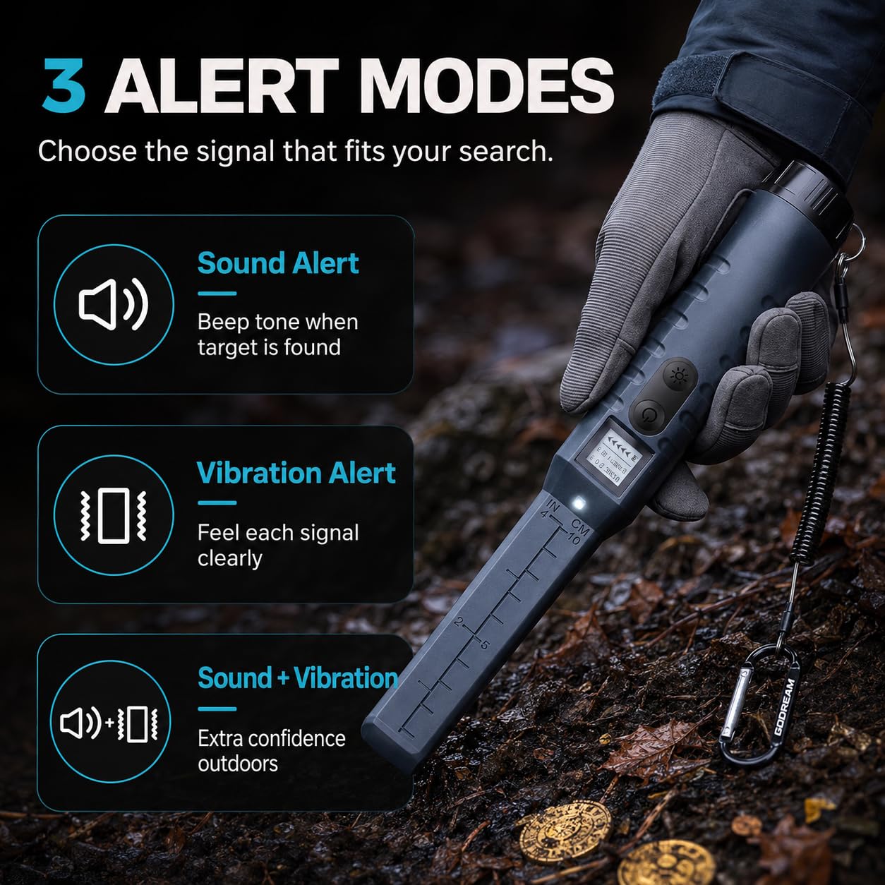 Pinpointer detector de metales para adultos, varita de puntero recargable de mano con pantalla LCD, IP68 totalmente impermeable para uso bajo el agua, alta sensibilidad de 360° y 3 modos de alerta