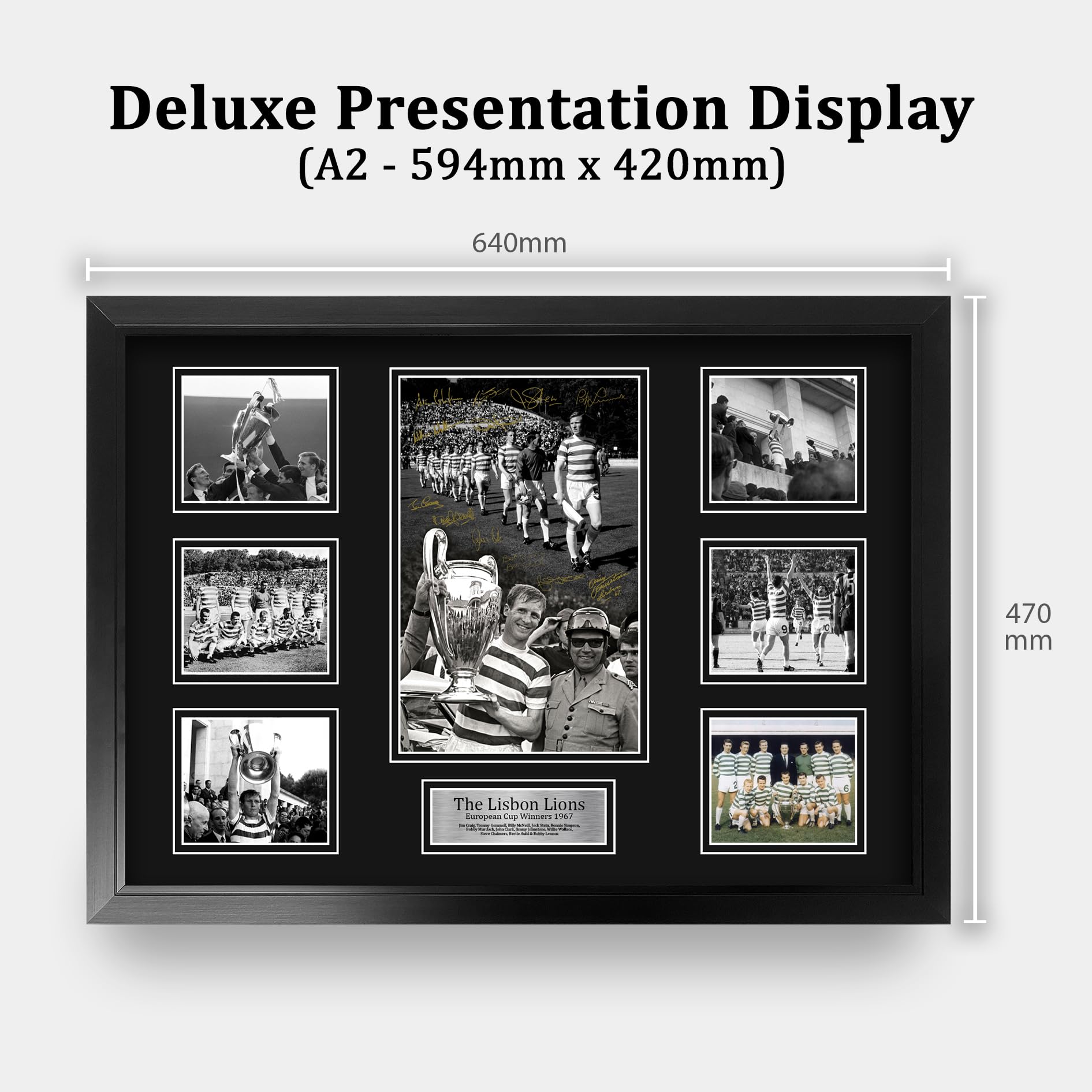HWC Trading Celtic Lisbon Lions 1967 Memorabilia Stampati Autografo Firmato Esposizione Della Fotografia Per Gli Appassionati Di Calcio E Sostenitori - A2 Incorniciato