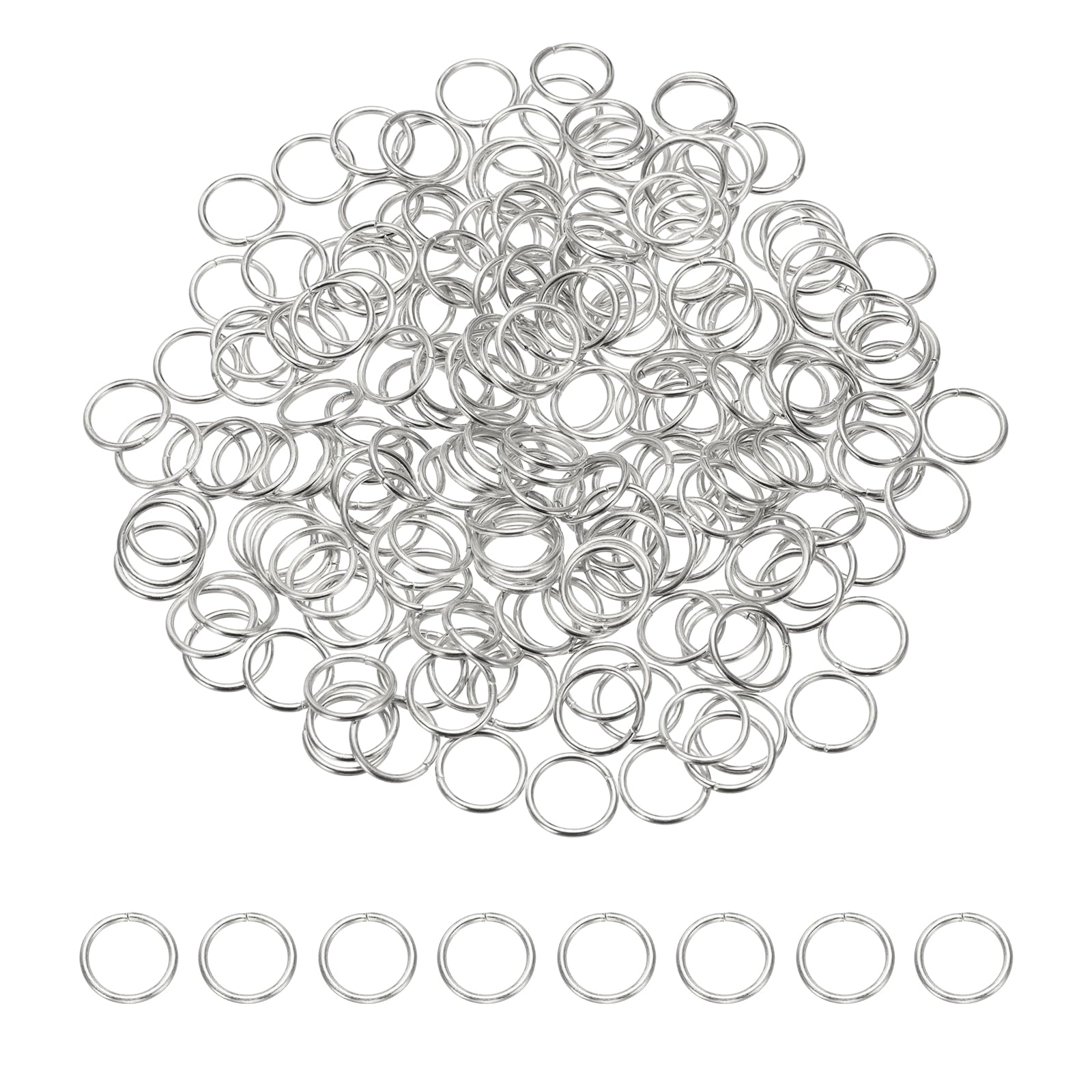 sourcing map 200 Pcs Open Jump Rings, 14mm Split Metal O Ring 1.2mm Thick Loop Connector for Jewelry Making Keychains DIY Necklaces Bracelet Earrings Craft Making, Silver — image 1