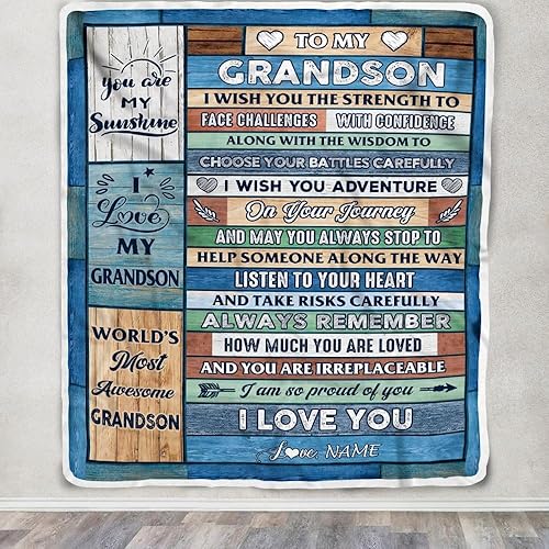 Miniatura 3 de Manta personalizada con texto en inglés To My Grandson from Grandma Pops, Wood I Am So Proud of You I Love You Grandson, manta de vellón