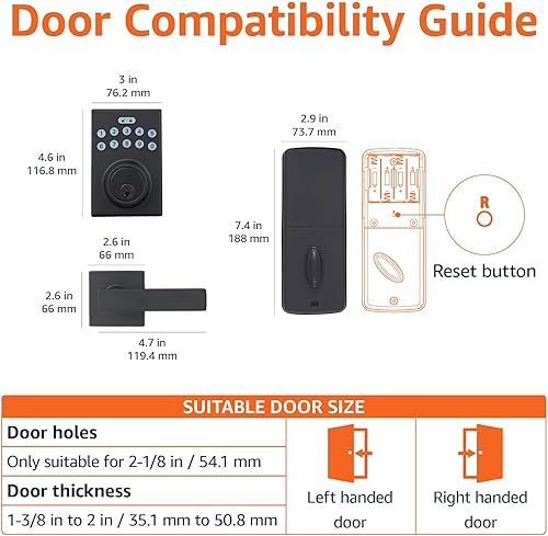 Miniatura 5 de Tienda Basics - Cerradura de puerta con teclado electrónico contemporáneo con palanca de paso, negro mate, 15.98 x 6.10 x 3.07 pulgadas (largo x