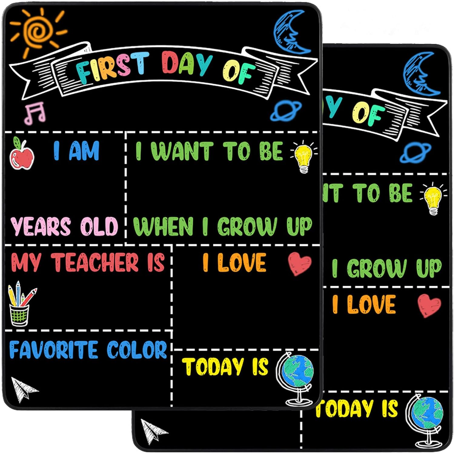 2PCS First and Last Day of School Chalkboard Sign Reusable, 14x11 in Back to School Board - First & Last Day of Kindergarten Sign, Double-Sided Schools Preschool Signs for Kids