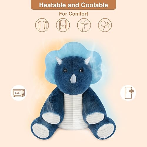 Miniatura 2 de SuzziPals Animales de peluche de dinosaurio Triceratops para microondas, almohadillas térmicas de animales de peluche para calambres y dolor,