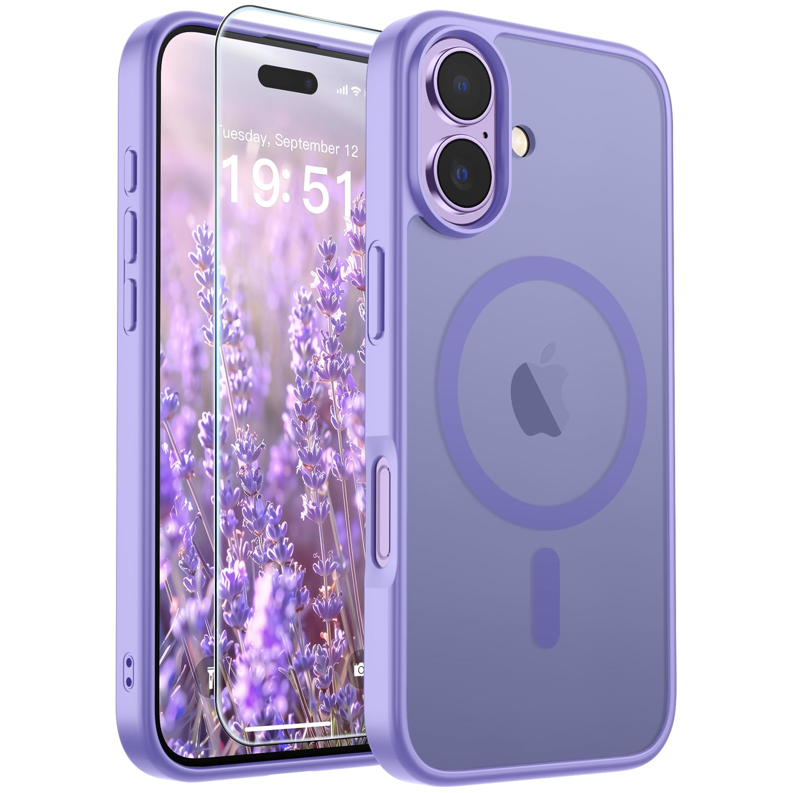 SUPFINE Magnetic for iPhone 17 Case Purple with Screen Protector | Translucent Matte Phone Cover, Compatible with MagSafe, Military Grade Drop Proof, Rugged Shockproof Protective