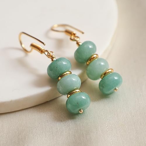 Miniatura 6 de Gempires Mother's Day Gift Natural Aqua Chalcedony in 14k Yellow Gold Plated Drop Dangle Earring For Women - Healing Gemstone Jewelry for Women