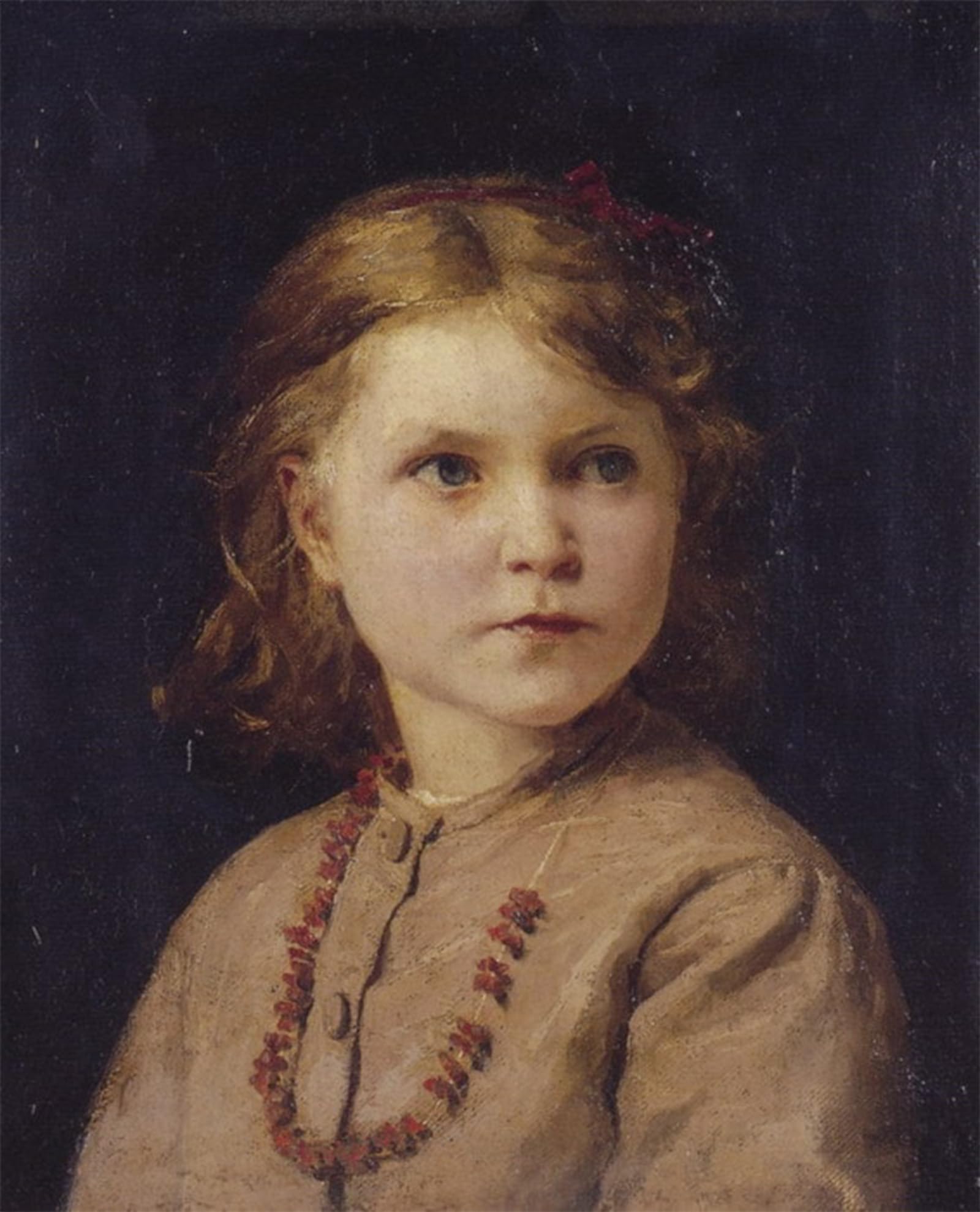 Posteriik Girls No Frame Vintage Classic Picture Landscape Artwork Portrait Of A With Red Necklace By Albert Anker Portrait Canvas Painting For Office Home Decor 60X90cm
