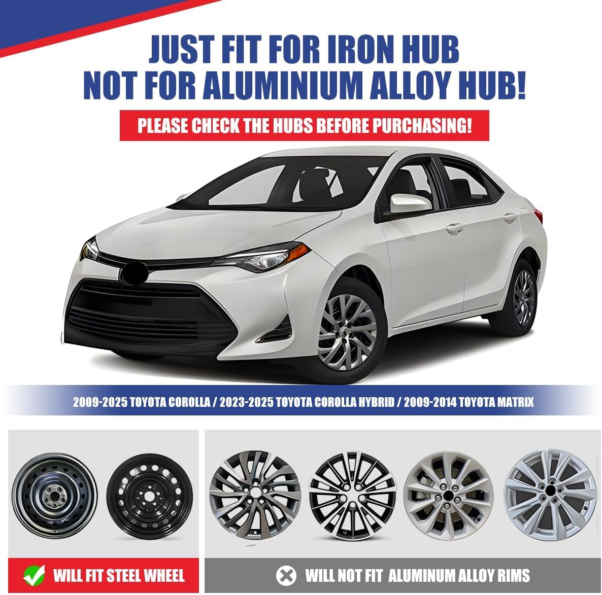 NIXON OFFROAD 16 Inch Hubcaps for Toyota Corolla 2009-2026 [Only Fit Steel Wheel] Wheel Rim Cover (Set of 4) ABS+PC Hub Caps Replacement for Car (16 Inch, Chrome, 5111Style)