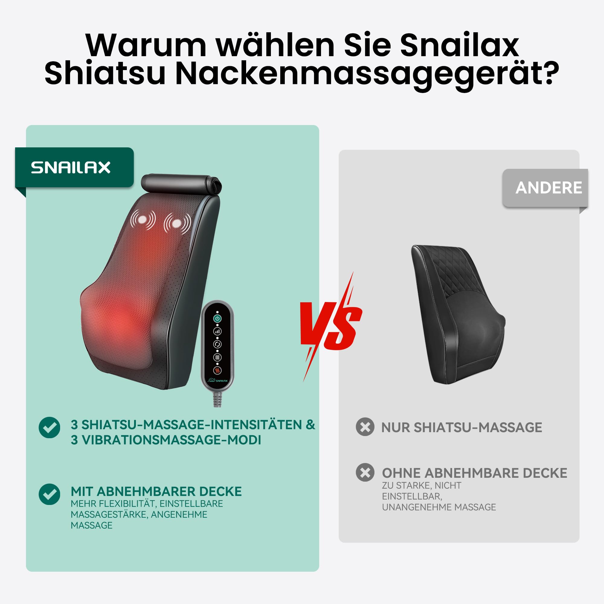 Snailax Masajeador Cervical y Espalda con Calor, Cojín de Masaje Shiatsu, masajeador de espalda Shiatsu, Masaje eléctrico de cuello/Cervical/hombros, regalos mamá/papá/mujeres