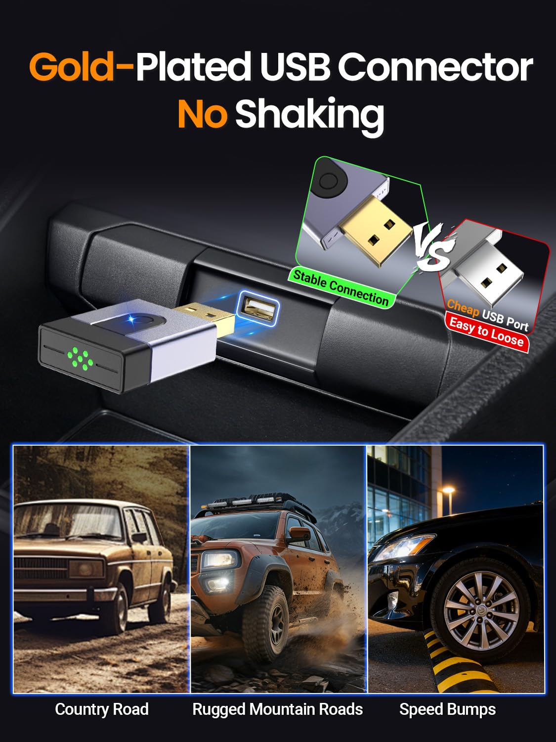 2-en-1 Adaptateur CarPlay sans Fil, Compatible CarPlay & Android Auto, Passez du Câblé au sans Fil, Plug & Play, Connexion Rapide, sans Latence, Design Compact et Élégant(1pièces)