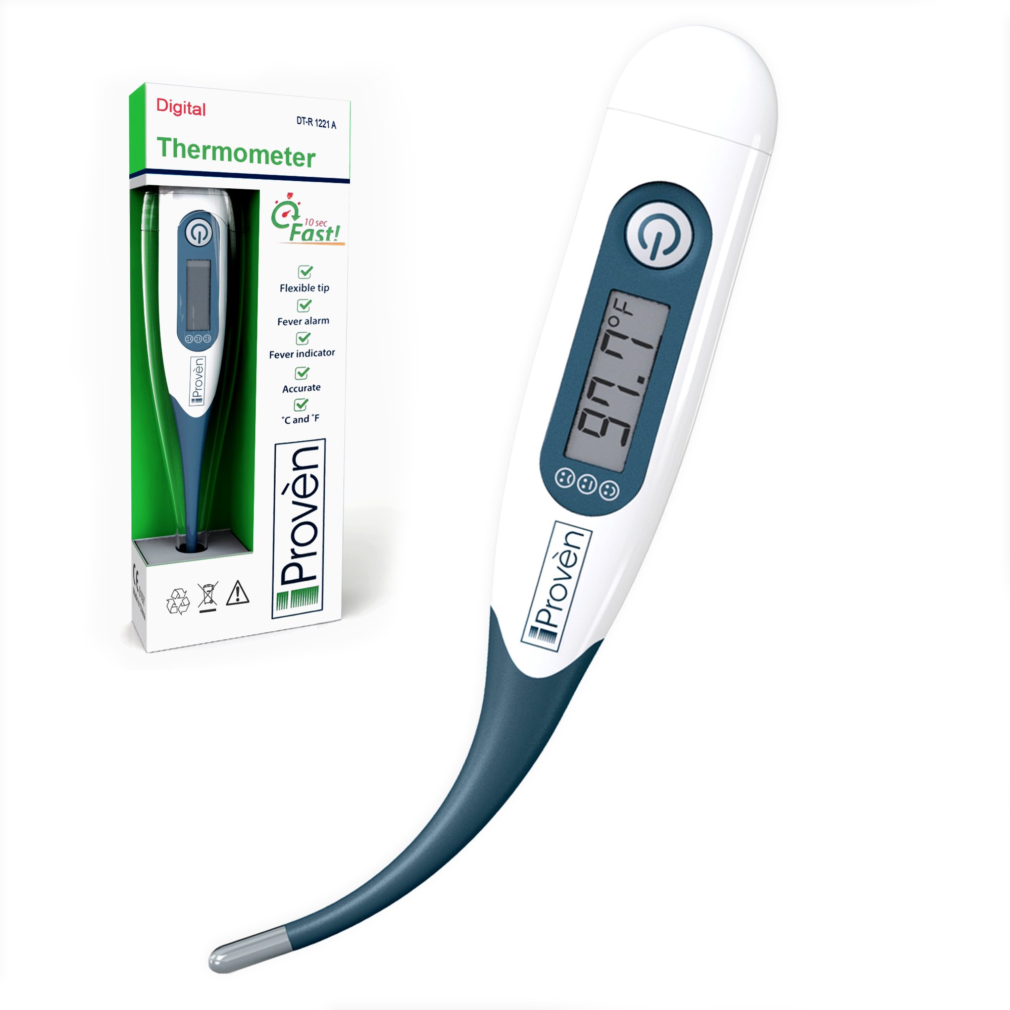 Termometro con indicazione febbre – veloce e preciso – Termometro digitale per la misurazione orale, ascellare e rettale – Iprovèn dt-r1221 a, colore bianco