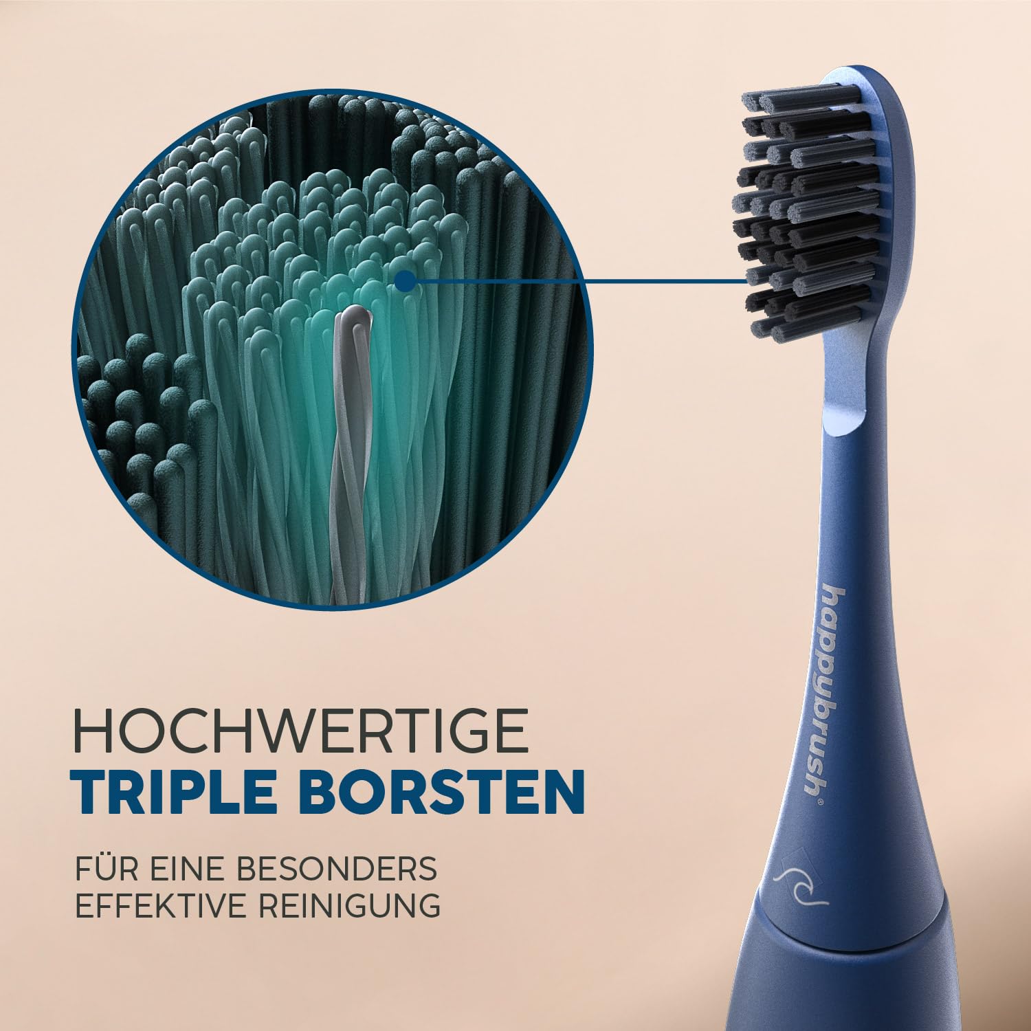 happybrush Aufsteckbürsten 9 Stück für elektrische Schallzahnbürste VIBE 3 | Wechselköpfe mit Icons zur Unterscheidung | Original Ersatzbürsten mit abgerundeten Borsten(Blau/Ocean)