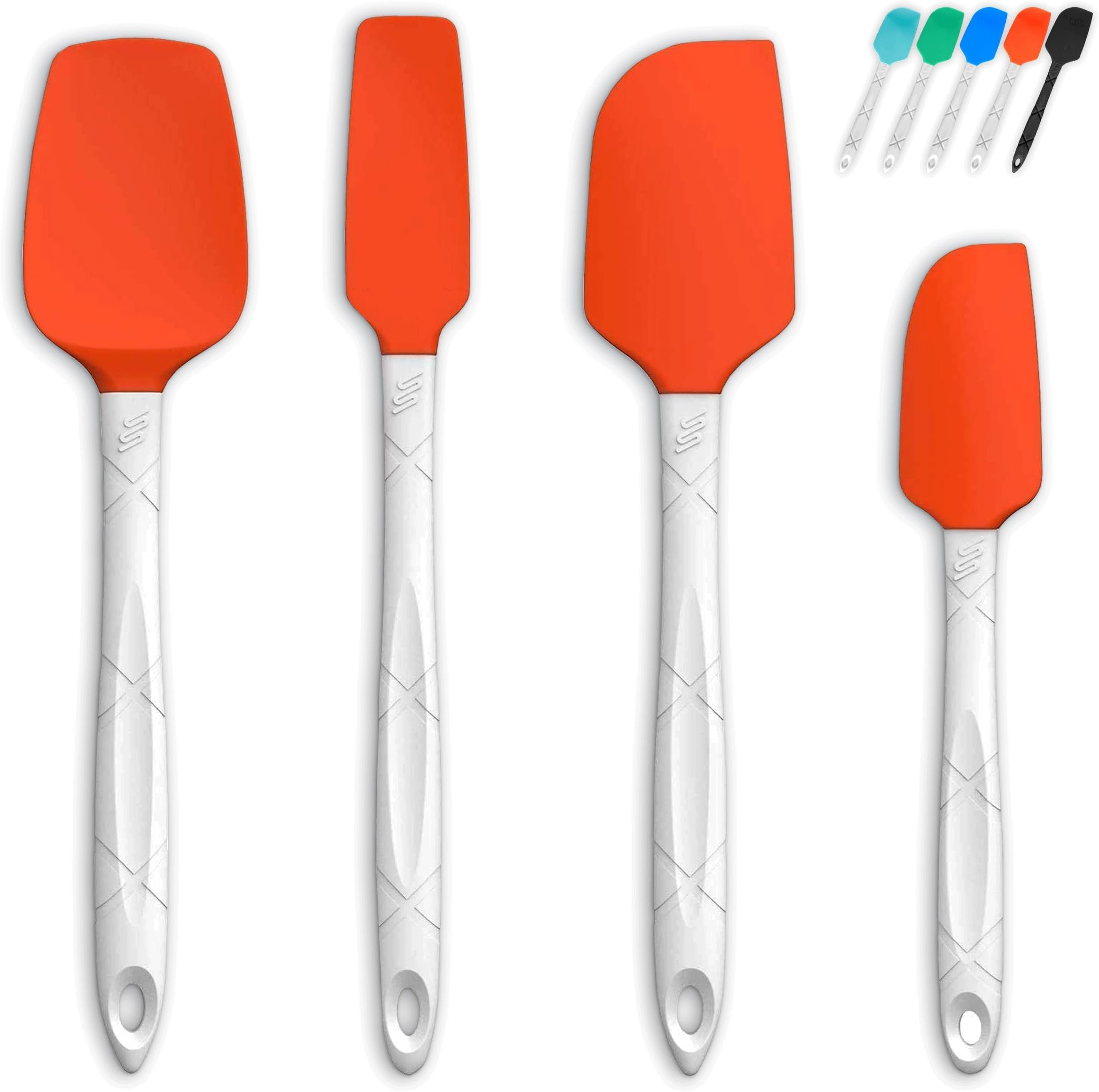 M KITCHEN WORLD Silicone Spatula - 4, Heat-Resistant, Rubber Spatulas for Cooking and Baking - Non-Stick, Dishwasher-Safe Cookware & Kitchen Utensils - Orange