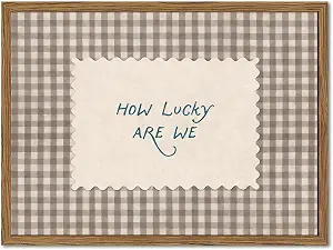 How Lucky Are We Wall Art Vintage Gingham Quote Wall Decor 12x16 inch Wood Framed