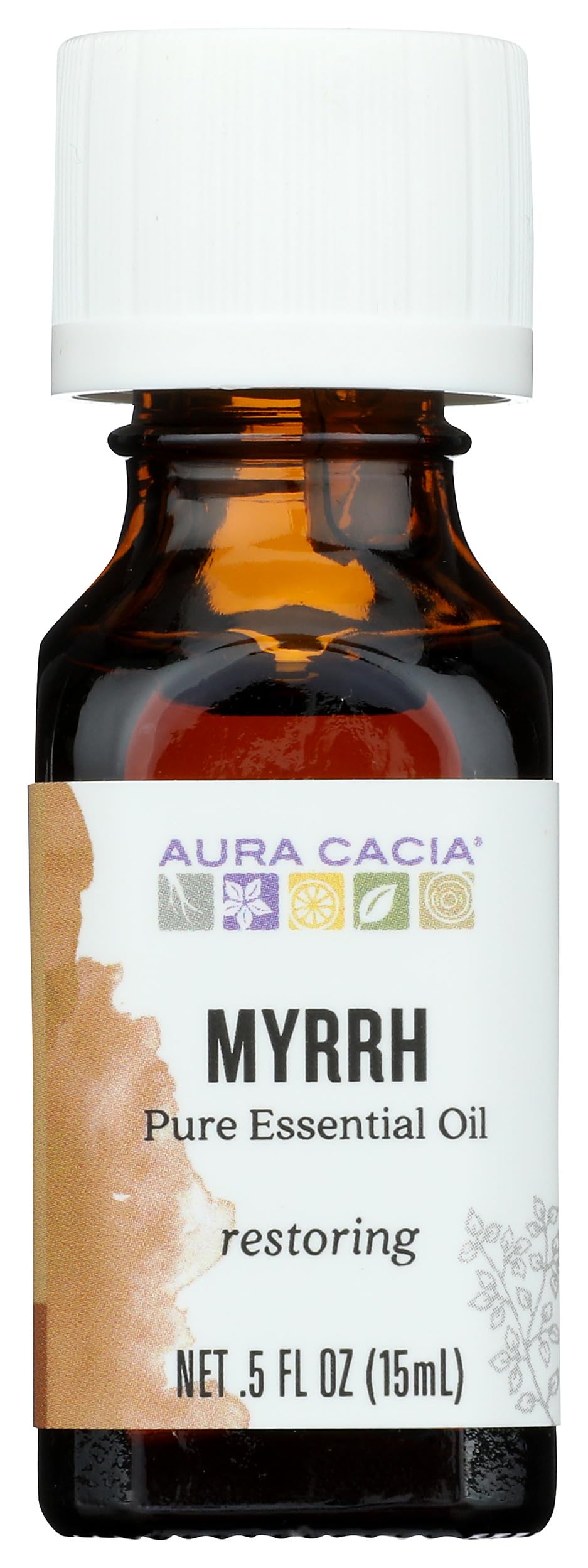 Aura Cacia 100% Pure Myrrh Essential Oil, 0.5 fl. oz, Balsamic, Warm Spicy Aroma, Centering & Meditative Restoring Myrrh Oil