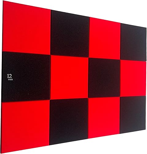Miniatura 1 de Paquete de 12 azulejos de pared de espuma acústica negraroja para estudio de cuña, de 12 x 12 pulgadas