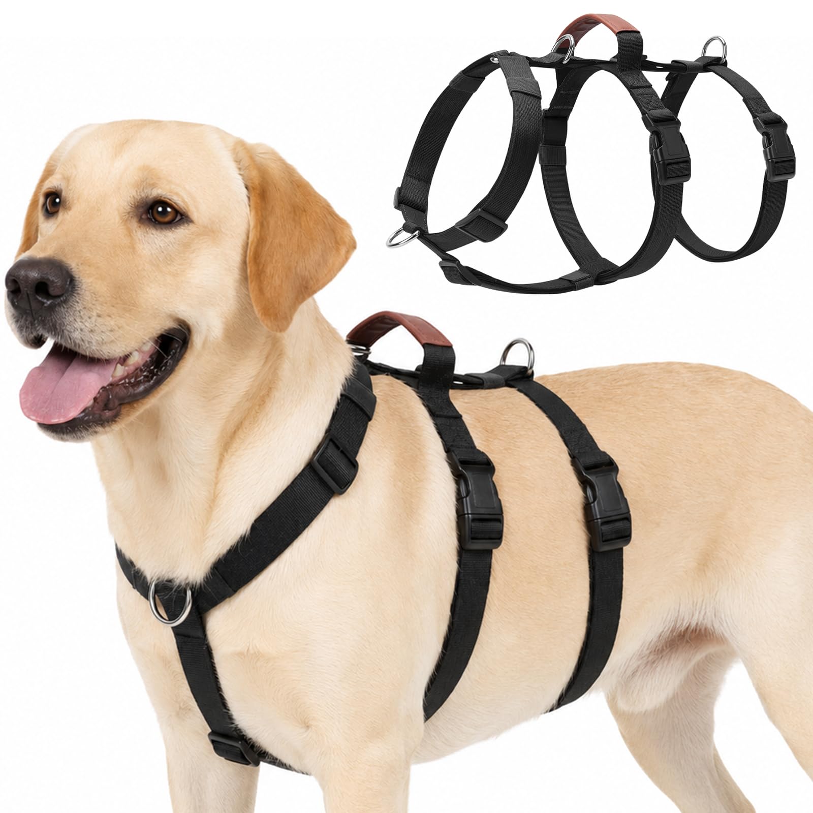 Olcyren Escape Proof Dog Harness for Medium Large Dogs, No Pull 3 Point Adjustable Dog Harness with Front Clip, Anti Pull Lightweight Breathable Pet Vest with Soft Padded Handle (Black, L)